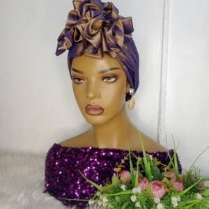 Awesome 2 tone blue and brown double Rose Turban