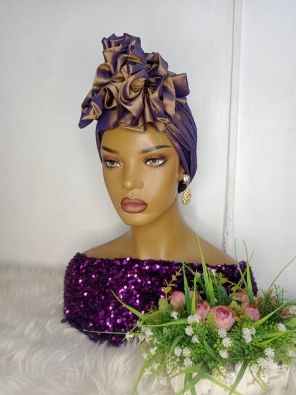 Awesome 2 tone blue and brown double Rose Turban