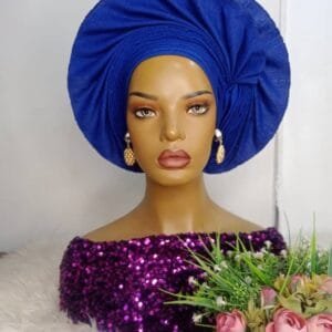 Awesome Royal blue Asoke Auto gele
