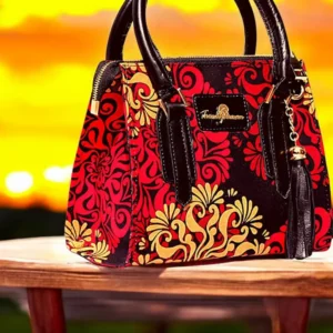 TRENDY WOMAN African Print Red Cross Tote Bag with Tassel