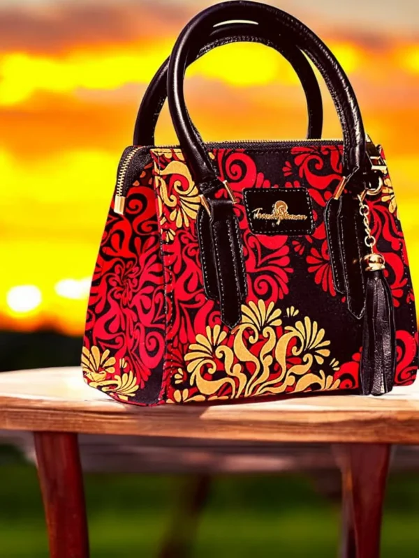 TRENDY WOMAN African Print Red Cross Tote Bag with Tassel