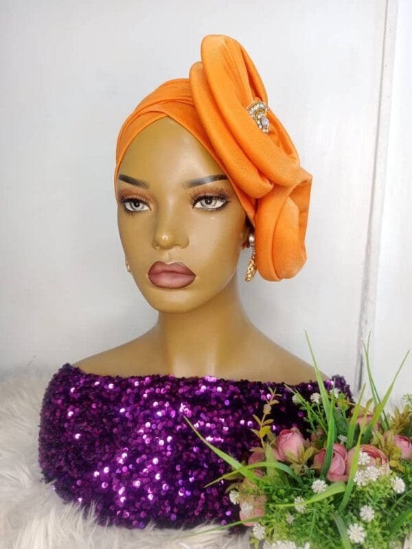 Awesome  Orange double rose Turban Cap