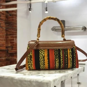 TRENDY WOMAN Bamboo Handle Brown Tote Cross Bag