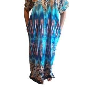 DeeDee’s blue multi-coloured short sleeve gown (cotton polyester)