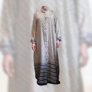 DeeDee’s cream and blue Long sleeve gown  (cotton satin )